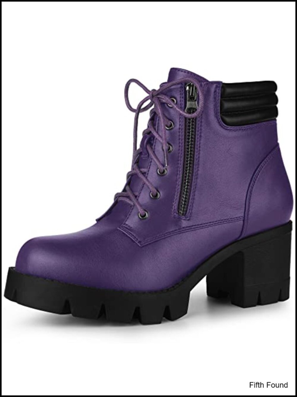 PU Leather Chunky Heel Lace Up Platform Combat Boots Round Toe Ankle